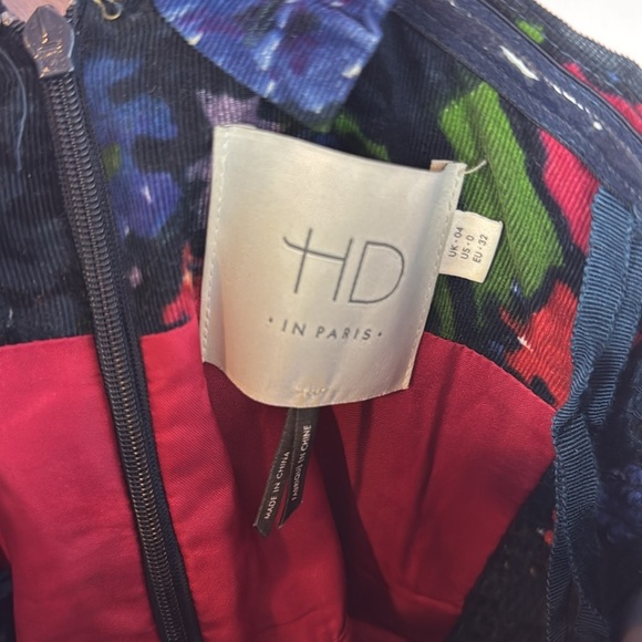 Anthropologie Dress size 0 HD Paris Paca Navy Blue Floral Corduroy Smocked Back - Picture 7 of 8